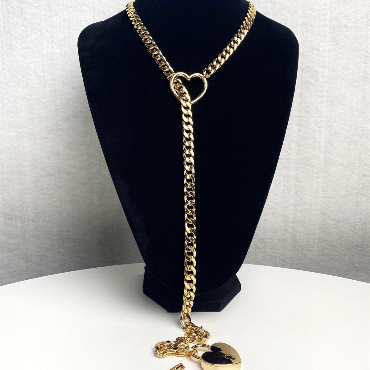 2025 Fashion Jewelry Slip Chain Necklace | Adjustable Long Cuban Necklace with Heart O-Ring & Lock Core Key Pendant
