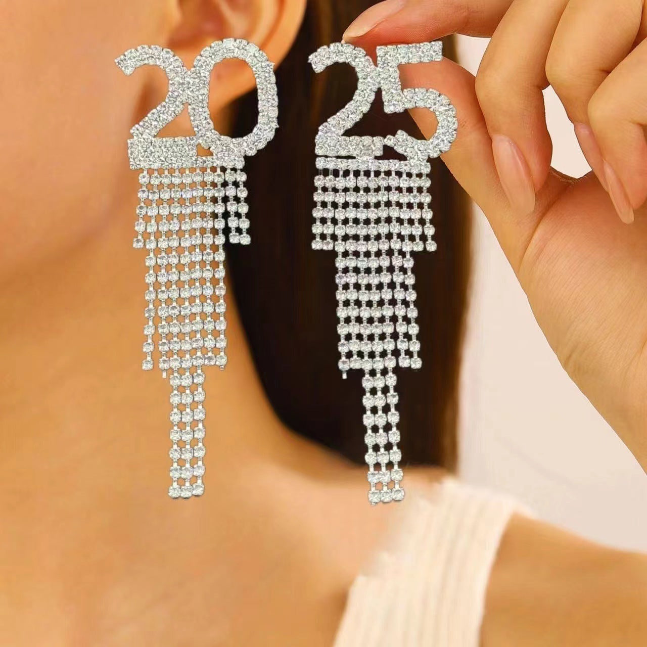 2025 Digital Rhinestone Letter Earrings For New Year