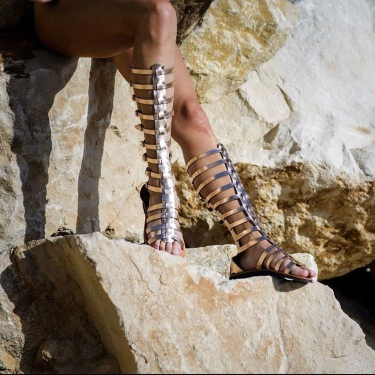 Women's Roman Gladiator Sandals – Open Toe Flat Boots with Buckle | Summer Hollow Out Shoes