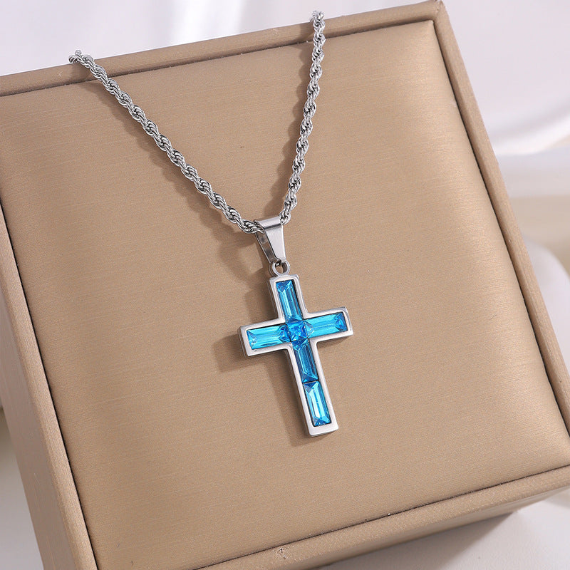 European & American Diamond Cross Necklace - Fashion Jewelry, No Color Fading
