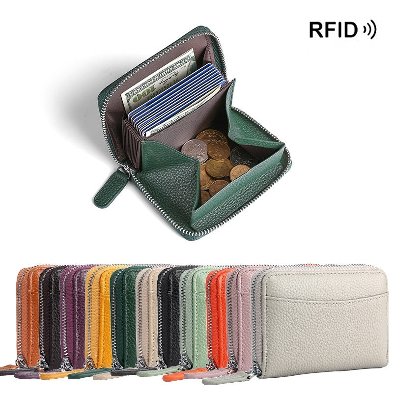 2024 RFID Leather Card Wallet - Small Zipper Coin Purse & Credit Card Holder for Men & Women