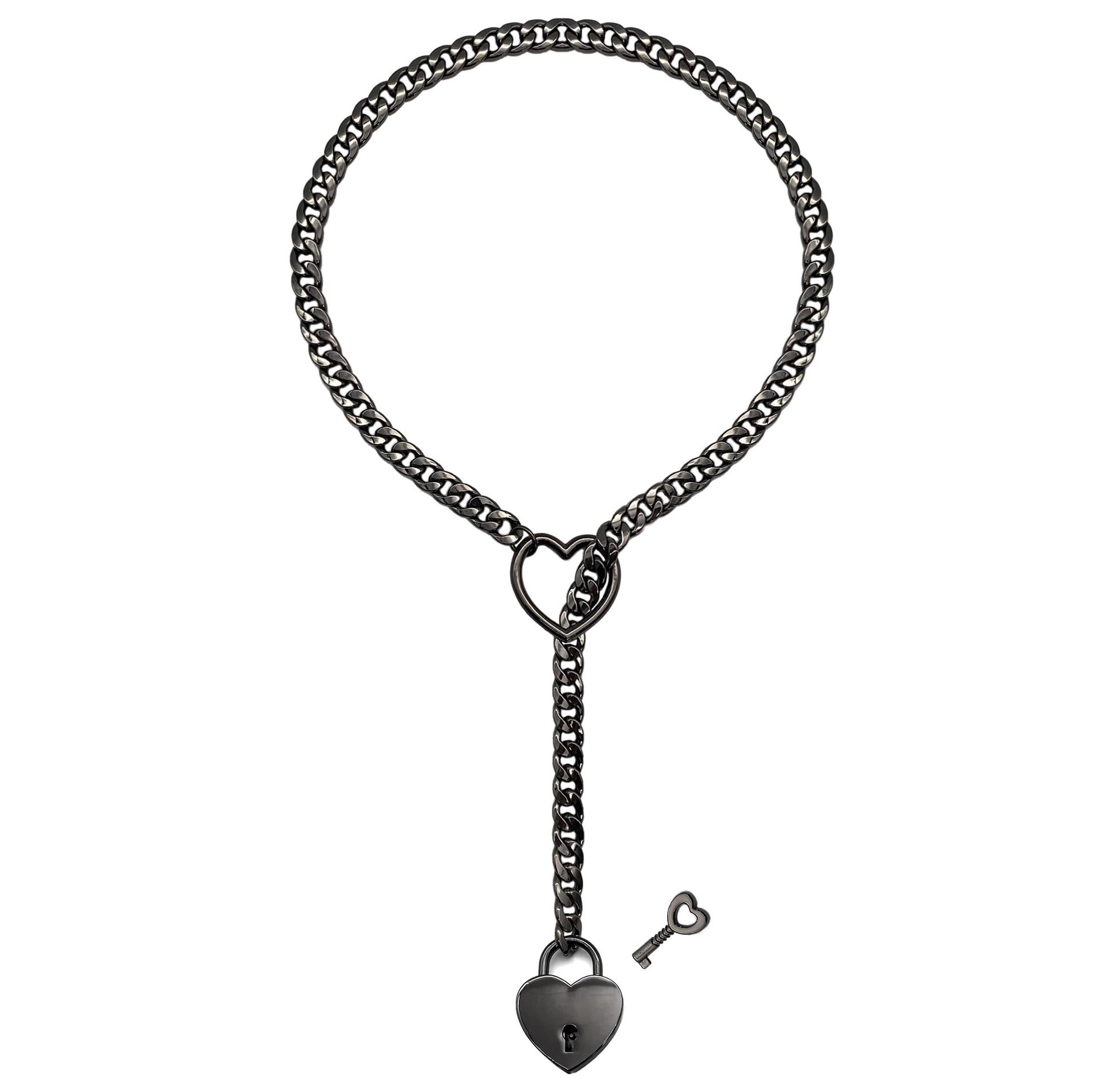 2025 Fashion Jewelry Slip Chain Necklace | Adjustable Long Cuban Necklace with Heart O-Ring & Lock Core Key Pendant