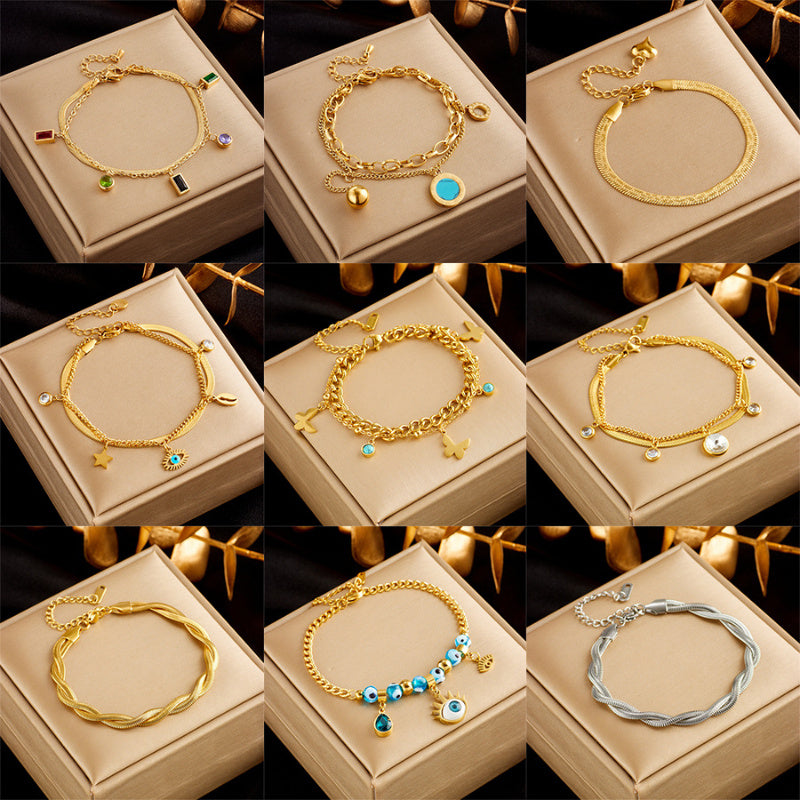 Gold Plated Stainless Steel Double Layer Snake Chain Bracelet | Punk Style Luxury Jewelry for Women
