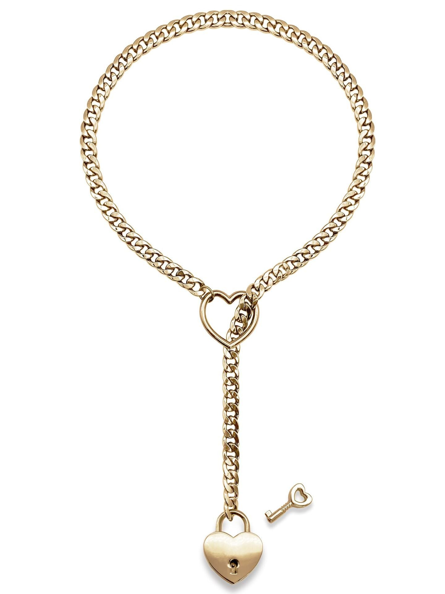 2025 Fashion Jewelry Slip Chain Necklace | Adjustable Long Cuban Necklace with Heart O-Ring & Lock Core Key Pendant