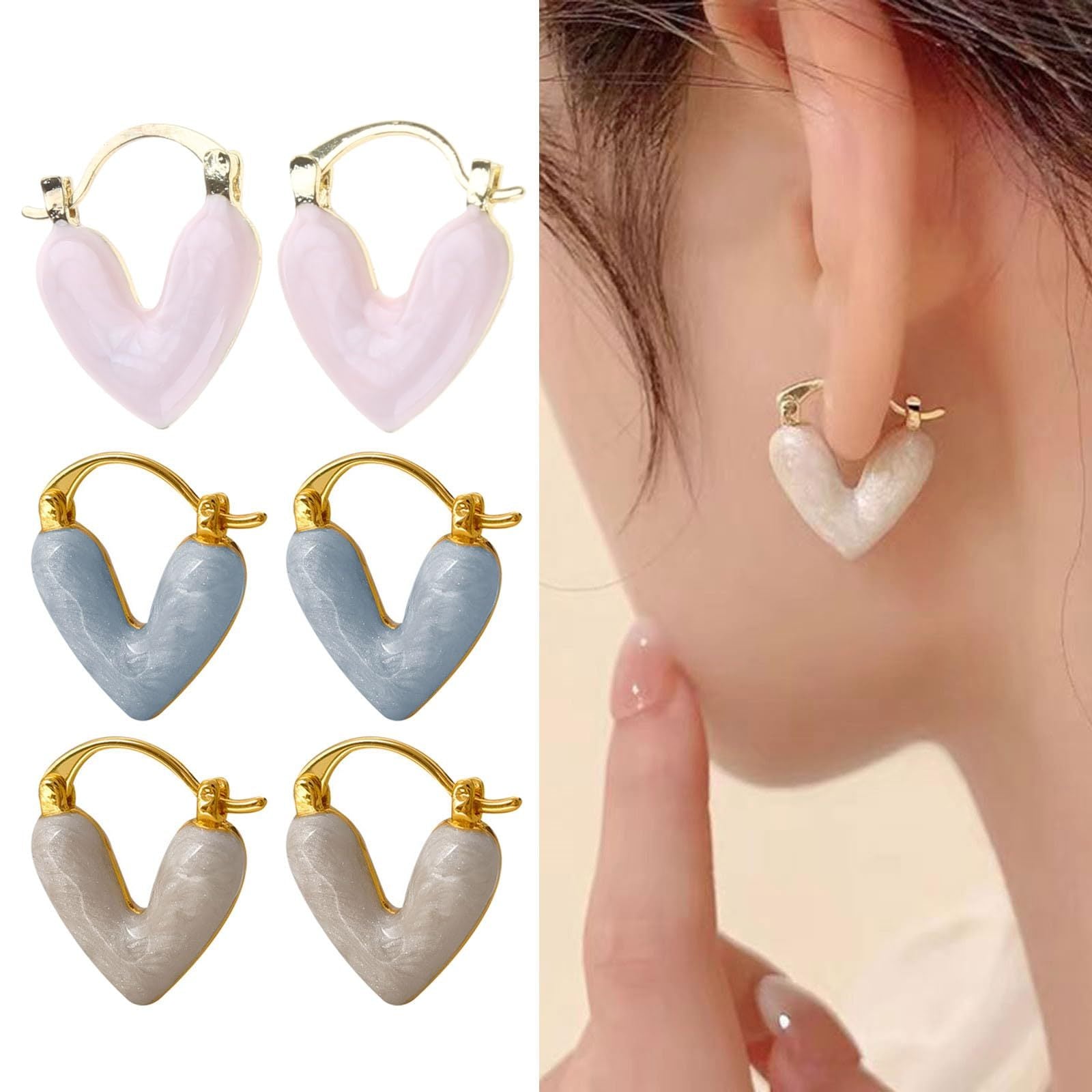 Women's Heart Pendant Drop Earrings - Enamel Luxury Jewelry, Summer Vacation Accessories