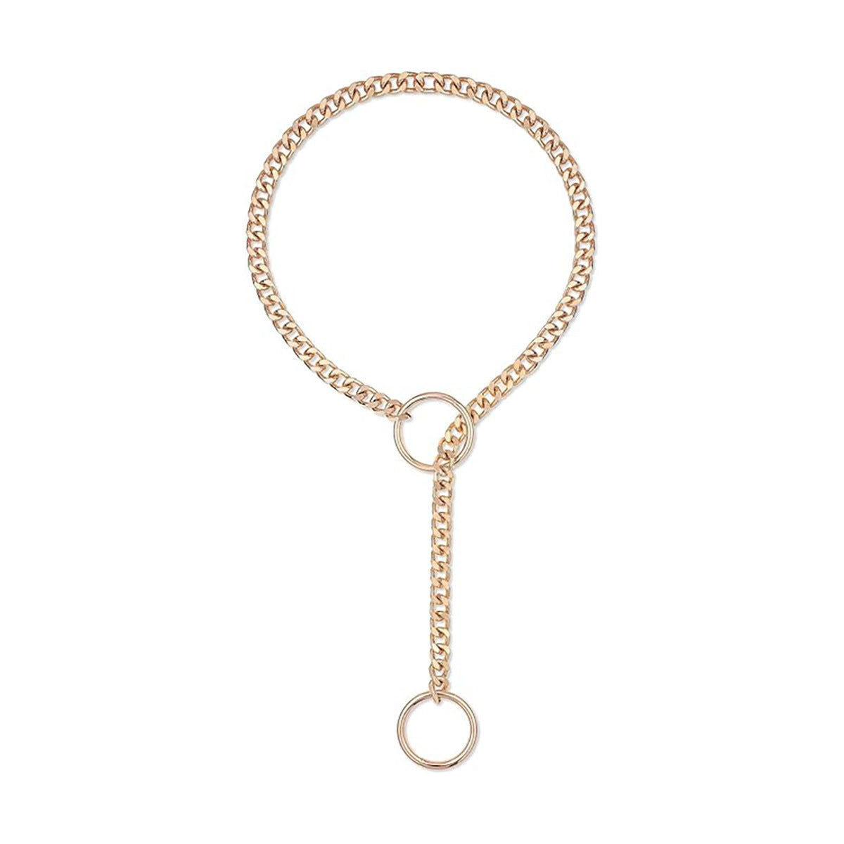 Stainless Steel Lariat Heart Necklace | Heavy Ring Cuban Long Chain Punk Rock Slipchain Choker Collar for Women & Men
