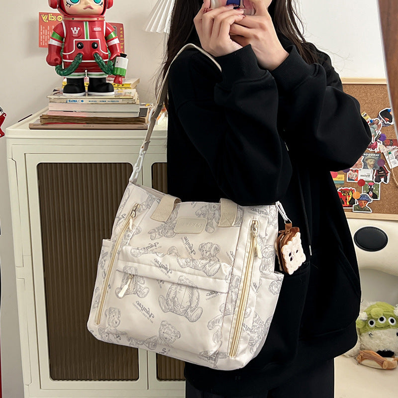 Bear Print Large Capacity Tote - Multi-Pocket Crossbody & Shoulder Bag, Lightweight Handbag