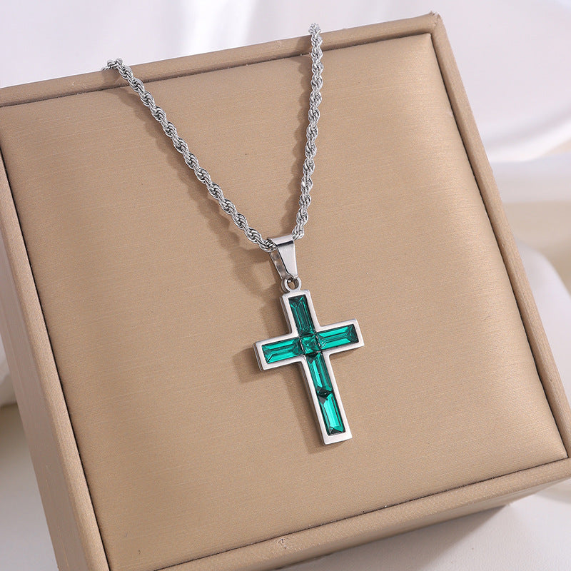 European & American Diamond Cross Necklace - Fashion Jewelry, No Color Fading