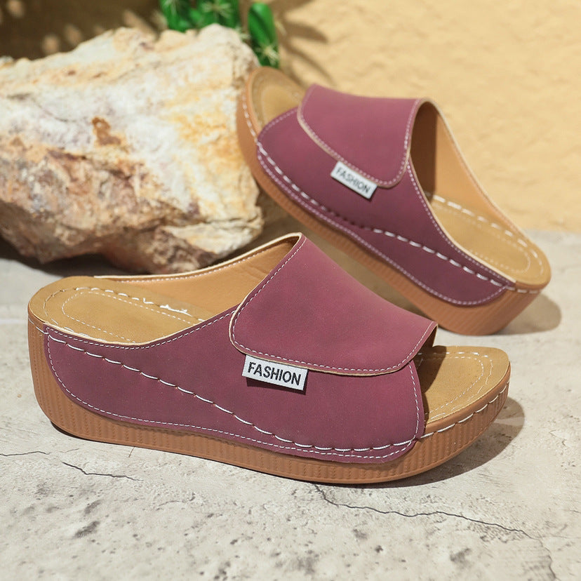Women's Summer Wedge Slides – Thick Sole Fish Mouth Roman Sandals for Beach & Casual Wear