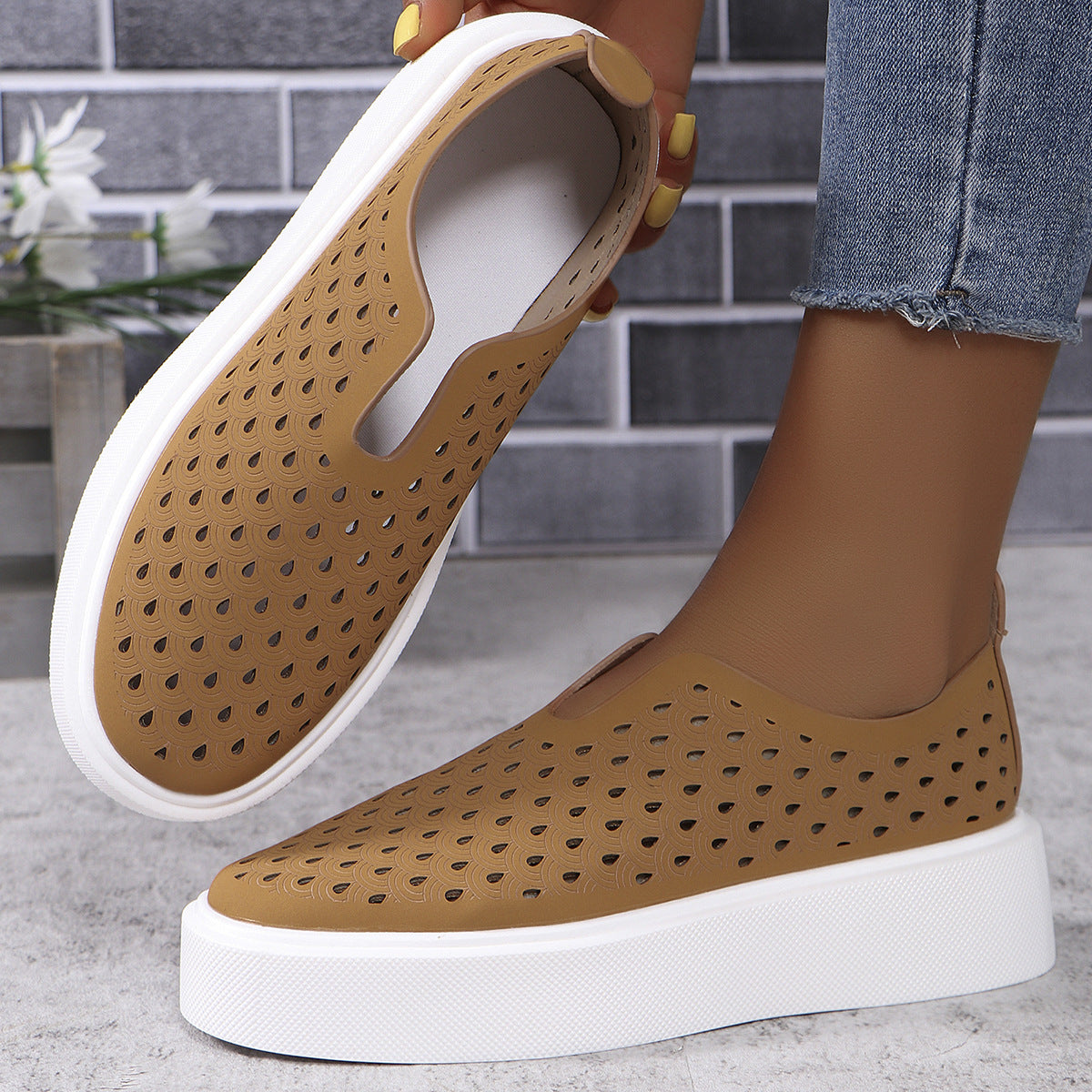 Fashion Hollow Flats Shoes | Casual Versatile Thick Sole Slip-On Shallow Shoes for Women