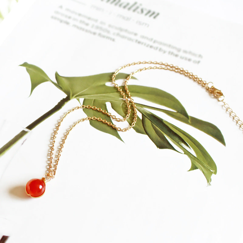 Women's Red Agate Crystal Pendant Necklace - Winding Glass Ball Jewelry Gift