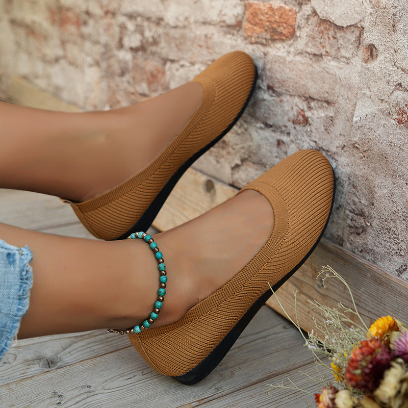 Women's Casual Round Toe Slip-On Flats – Comfortable Soft Knit Mesh Shoes