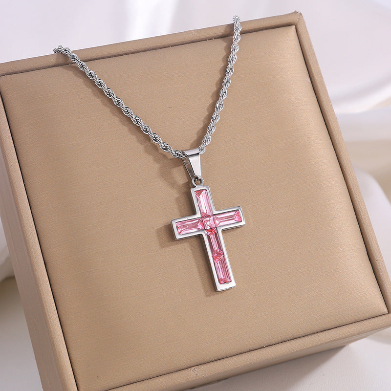 European & American Diamond Cross Necklace - Fashion Jewelry, No Color Fading