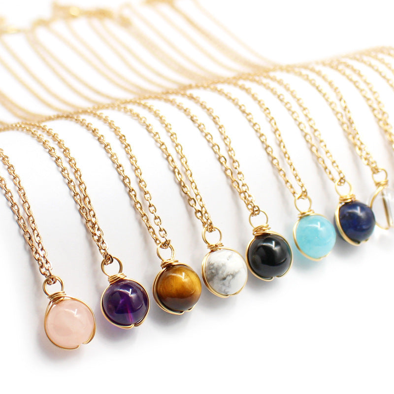 Women's Red Agate Crystal Pendant Necklace - Winding Glass Ball Jewelry Gift