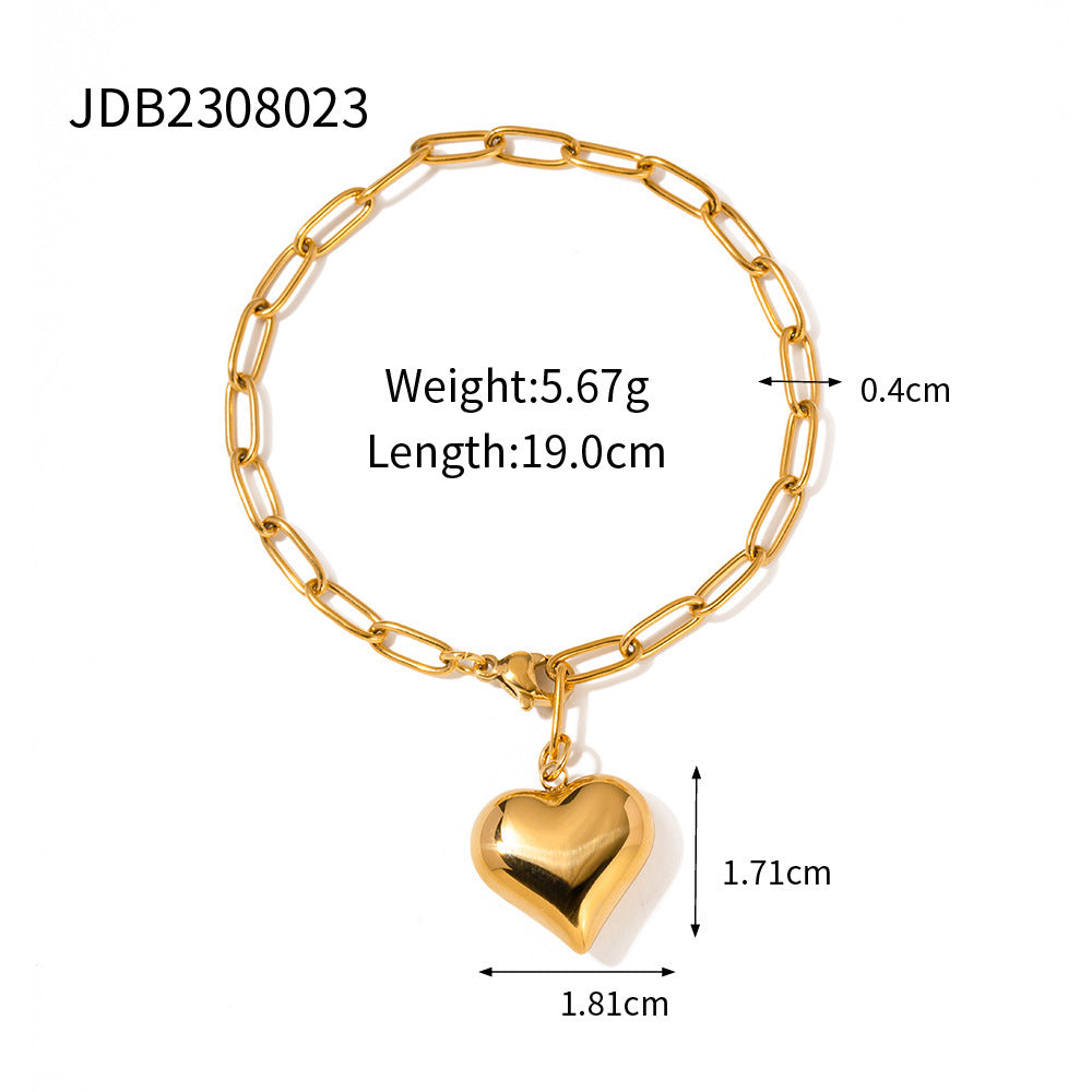 Gold Plated Stainless Steel Love Heart Necklace | Hypoallergenic Chunky Water-Resistant Women’s Jewelry | Smooth & Tarnish-Free