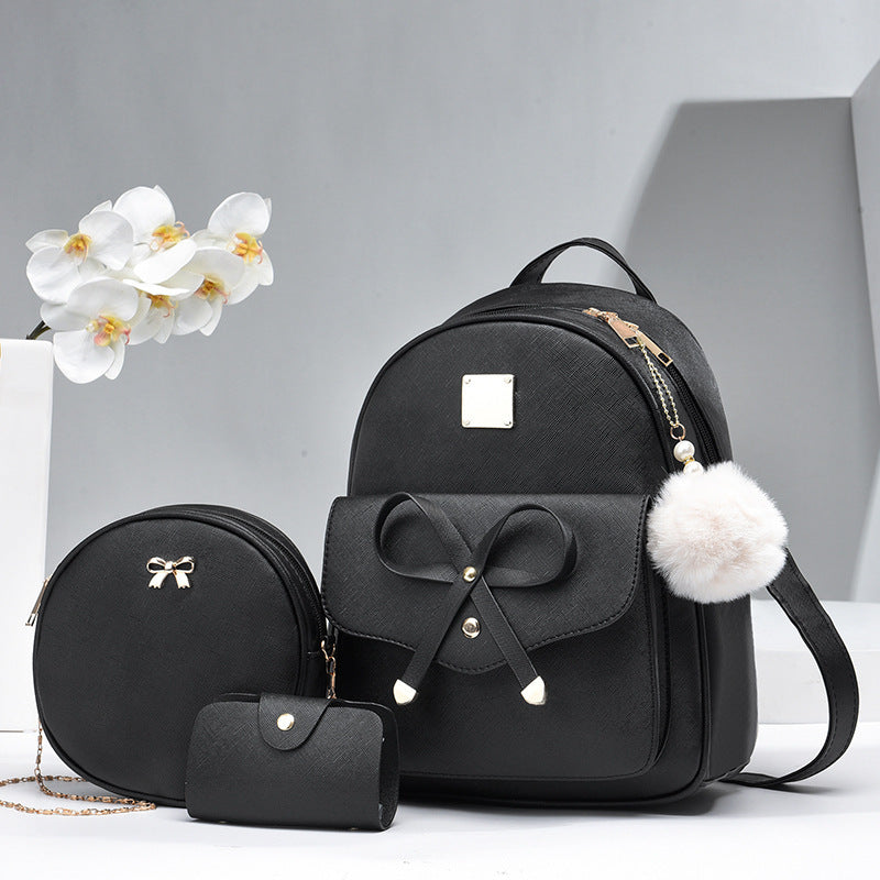 Fashion Women's PU Bow 3pcs Bag Set | Cute Backpack, Crossbody Bag & Coin Purse for Young Girls & Students