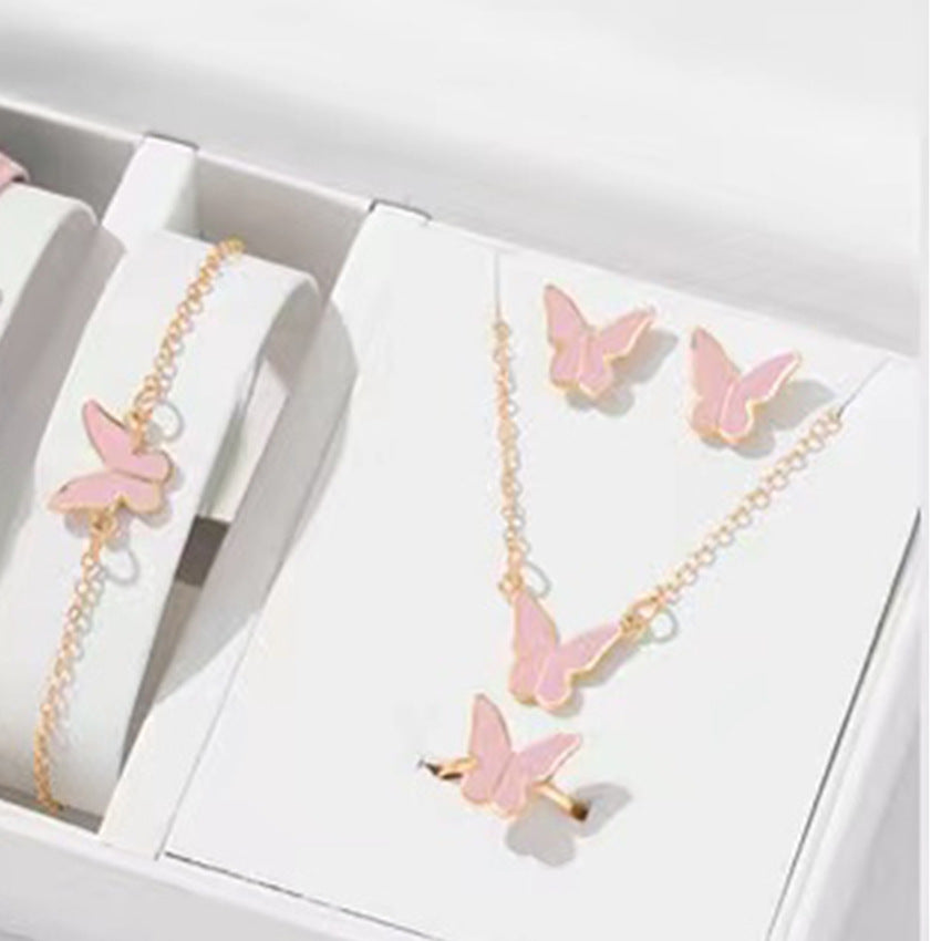 5PCS Butterfly Jewelry Set for Women | Necklace, Earrings, Ring & Bracelet | Bridal Wedding Gift