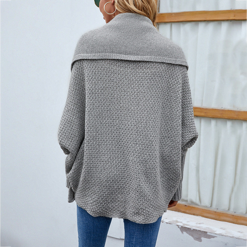 New Loose Knitted Sweater Solid Color Bat Sleeve