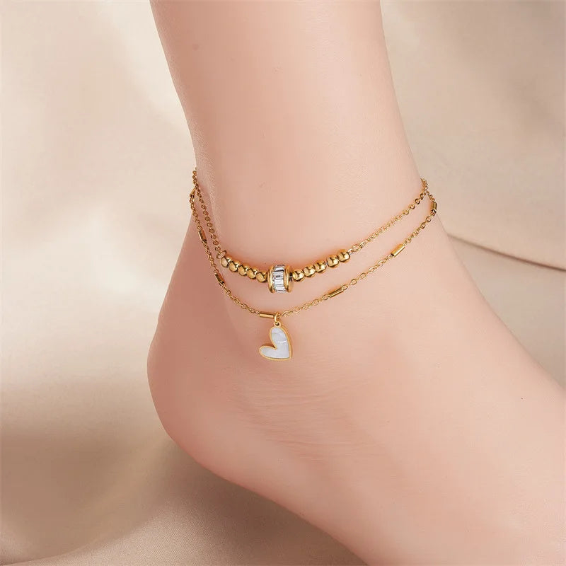 Boho Classic Love Heart Ankle Chain Double Layer