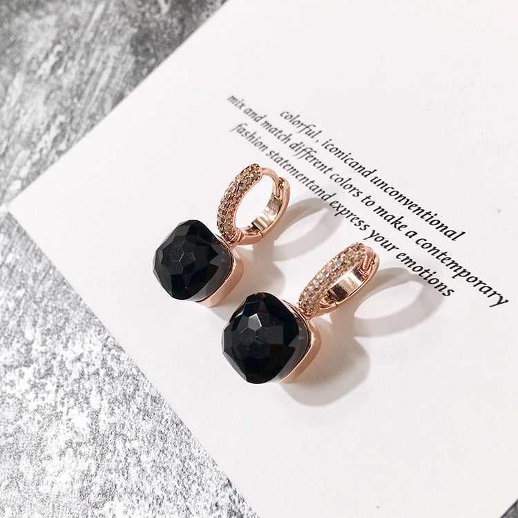 Women's Candy Color Earrings - Platinum-Plated with Transparent Zircon Crystals