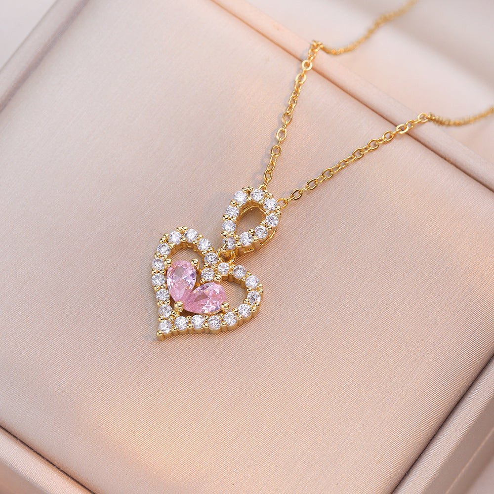 Women's Luxury Rhinestone Heart Pendant Necklace - Crystal Party Jewelry Gift