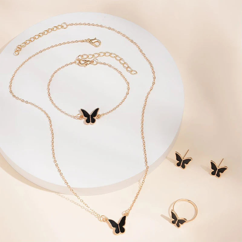 5PCS Butterfly Jewelry Set for Women | Necklace, Earrings, Ring & Bracelet | Bridal Wedding Gift