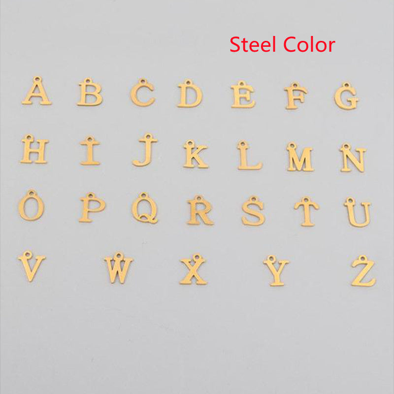 26 English Letter Necklace - Stainless Steel Clip Chain with Imitation Pearl Pendant for Women & Men