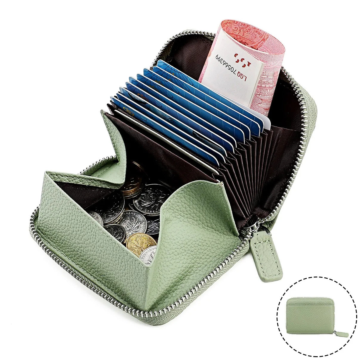 2024 RFID Leather Card Wallet - Small Zipper Coin Purse & Credit Card Holder for Men & Women