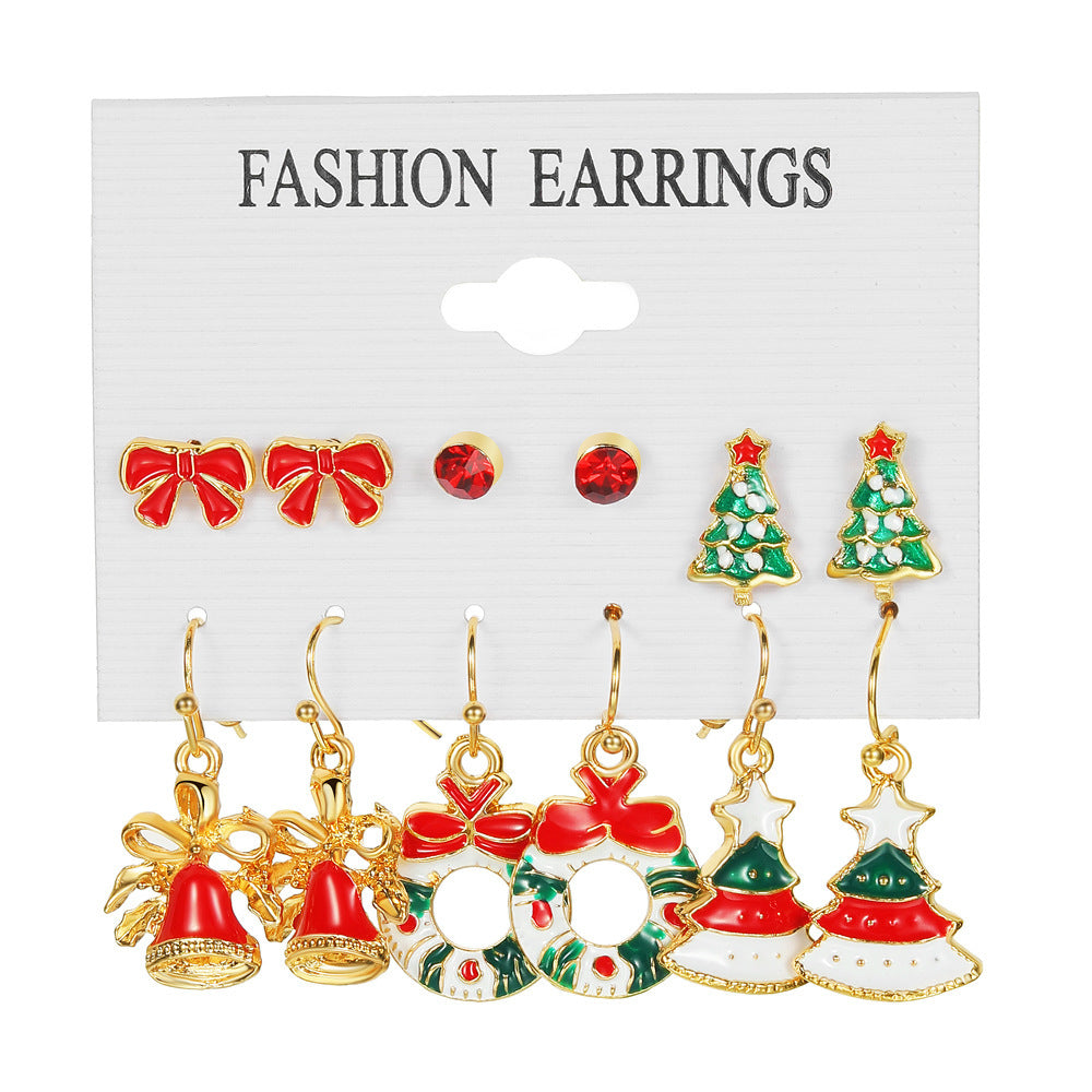 Christmas Series Snowflake Bell Earrings Combination Suit