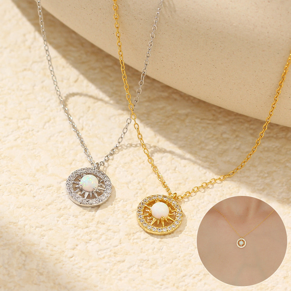 Fashion Jewelry Niche Moon & Sun Necklace | Silver Opal Celtic Moon Pendant with Sun & Asterism Diamond Detail