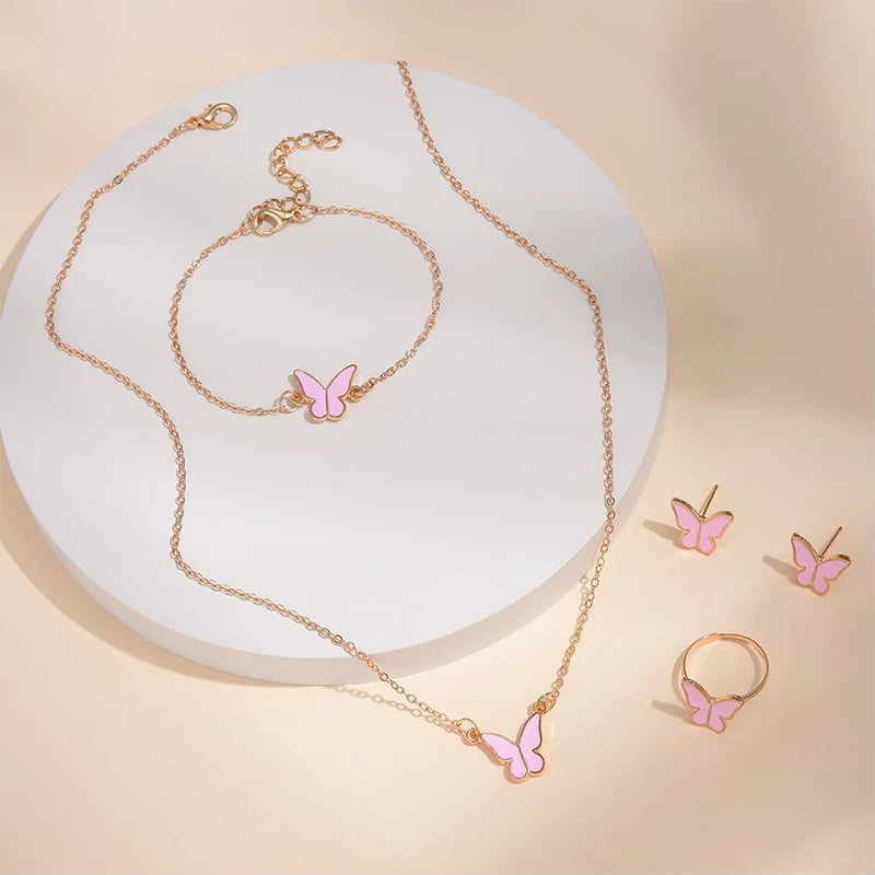 5PCS Butterfly Jewelry Set for Women | Necklace, Earrings, Ring & Bracelet | Bridal Wedding Gift