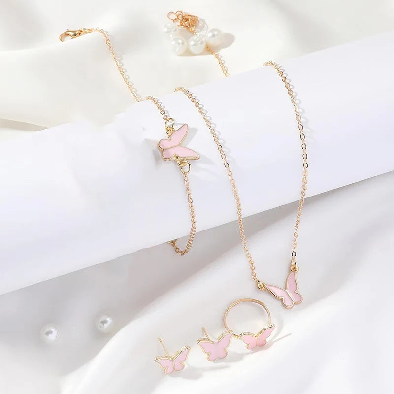 5PCS Butterfly Jewelry Set for Women | Necklace, Earrings, Ring & Bracelet | Bridal Wedding Gift