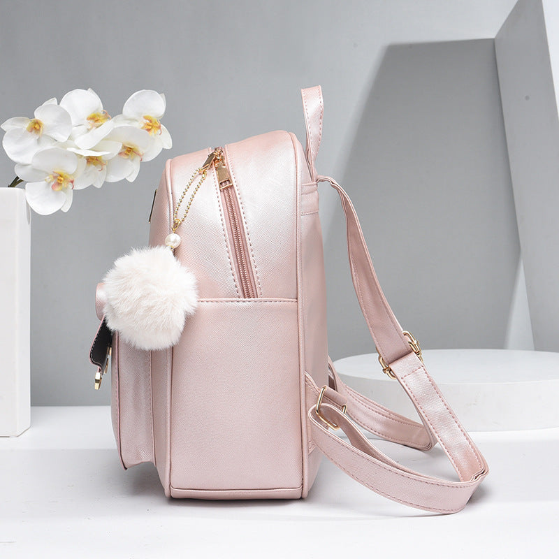 Fashion Women's PU Bow 3pcs Bag Set | Cute Backpack, Crossbody Bag & Coin Purse for Young Girls & Students