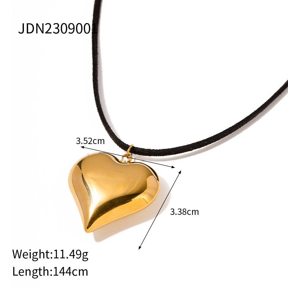 Gold Plated Stainless Steel Love Heart Necklace | Hypoallergenic Chunky Water-Resistant Women’s Jewelry | Smooth & Tarnish-Free