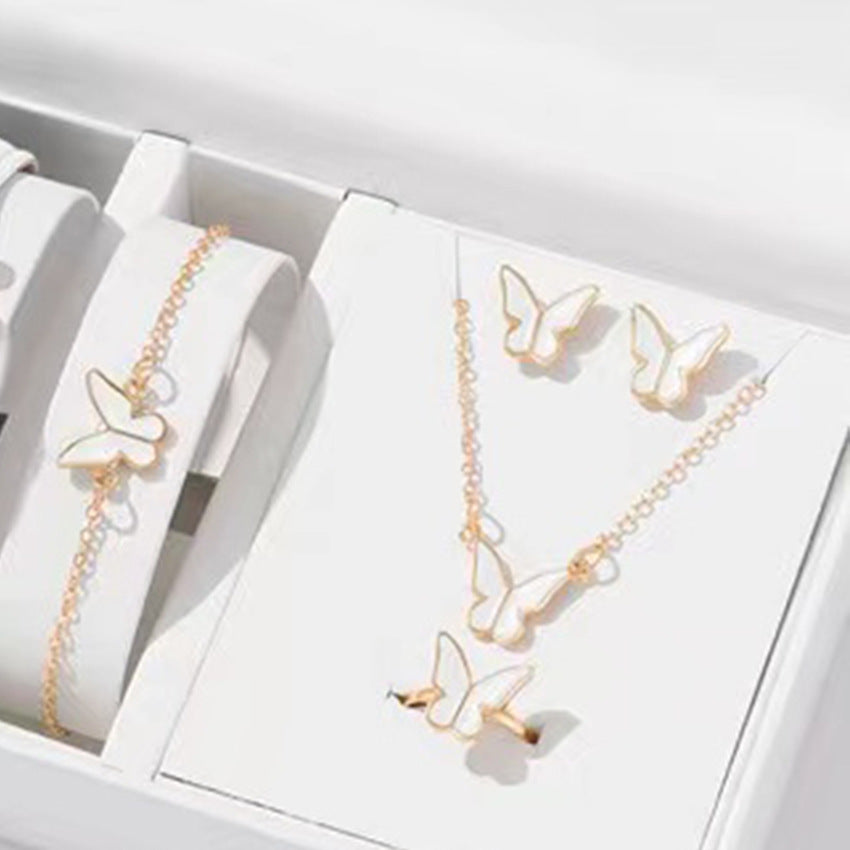 5PCS Butterfly Jewelry Set for Women | Necklace, Earrings, Ring & Bracelet | Bridal Wedding Gift