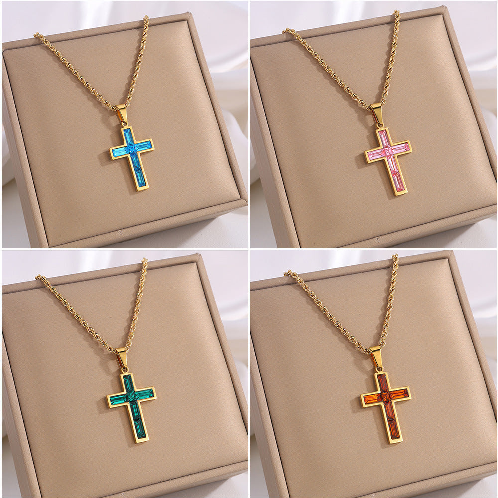 European & American Diamond Cross Necklace - Fashion Jewelry, No Color Fading