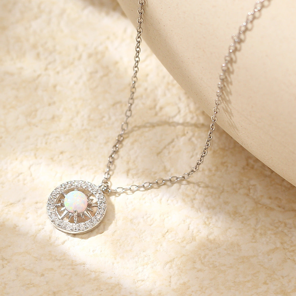 Fashion Jewelry Niche Moon & Sun Necklace | Silver Opal Celtic Moon Pendant with Sun & Asterism Diamond Detail
