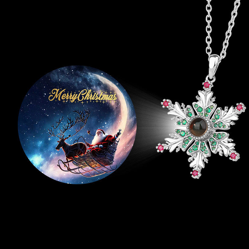 New Christmas Snowflake Necklace With Projection Design For Couples