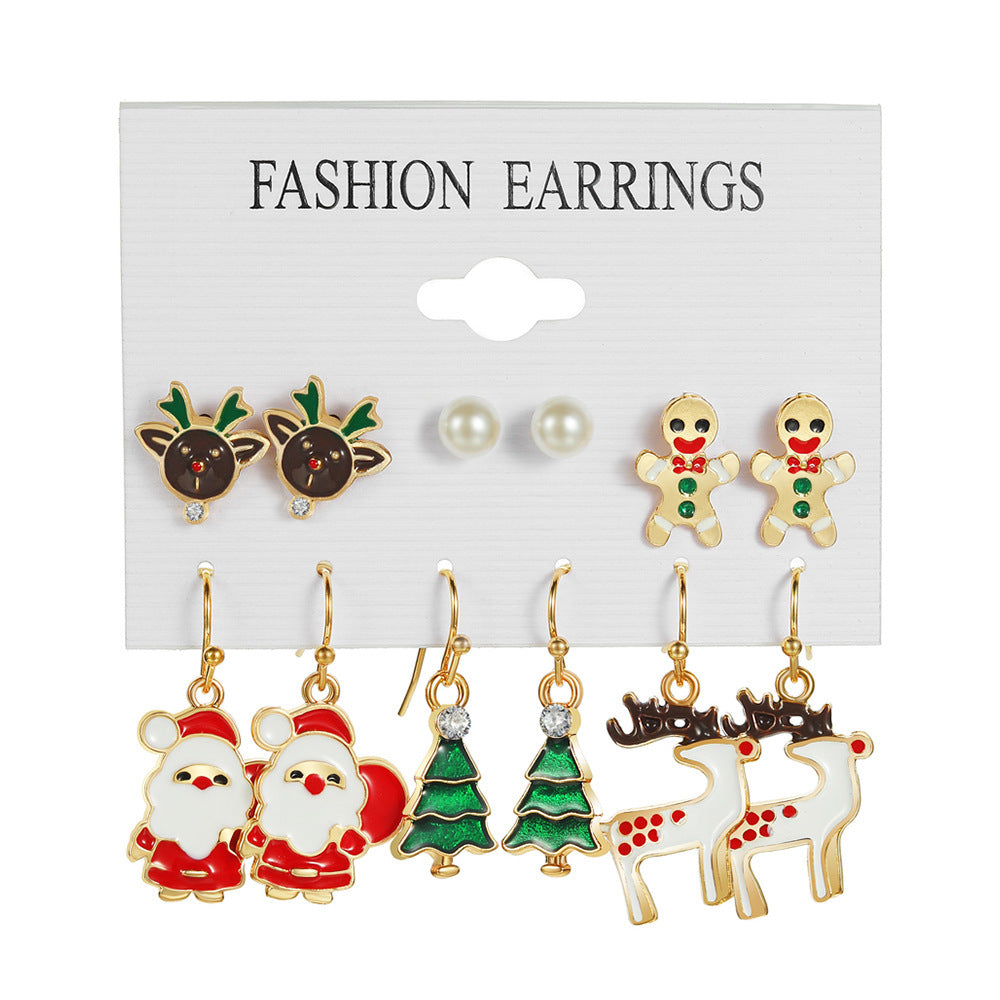 Christmas Series Snowflake Bell Earrings Combination Suit