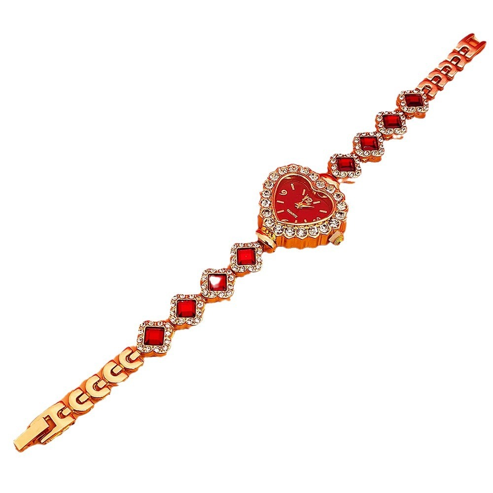 Fashion Love Heart Bracelet & Diamond Quartz Watch Set - Women's Valentine's Day Gift