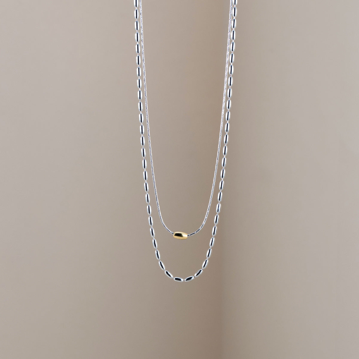 Sterling Silver Simple Gold Bead Necklace