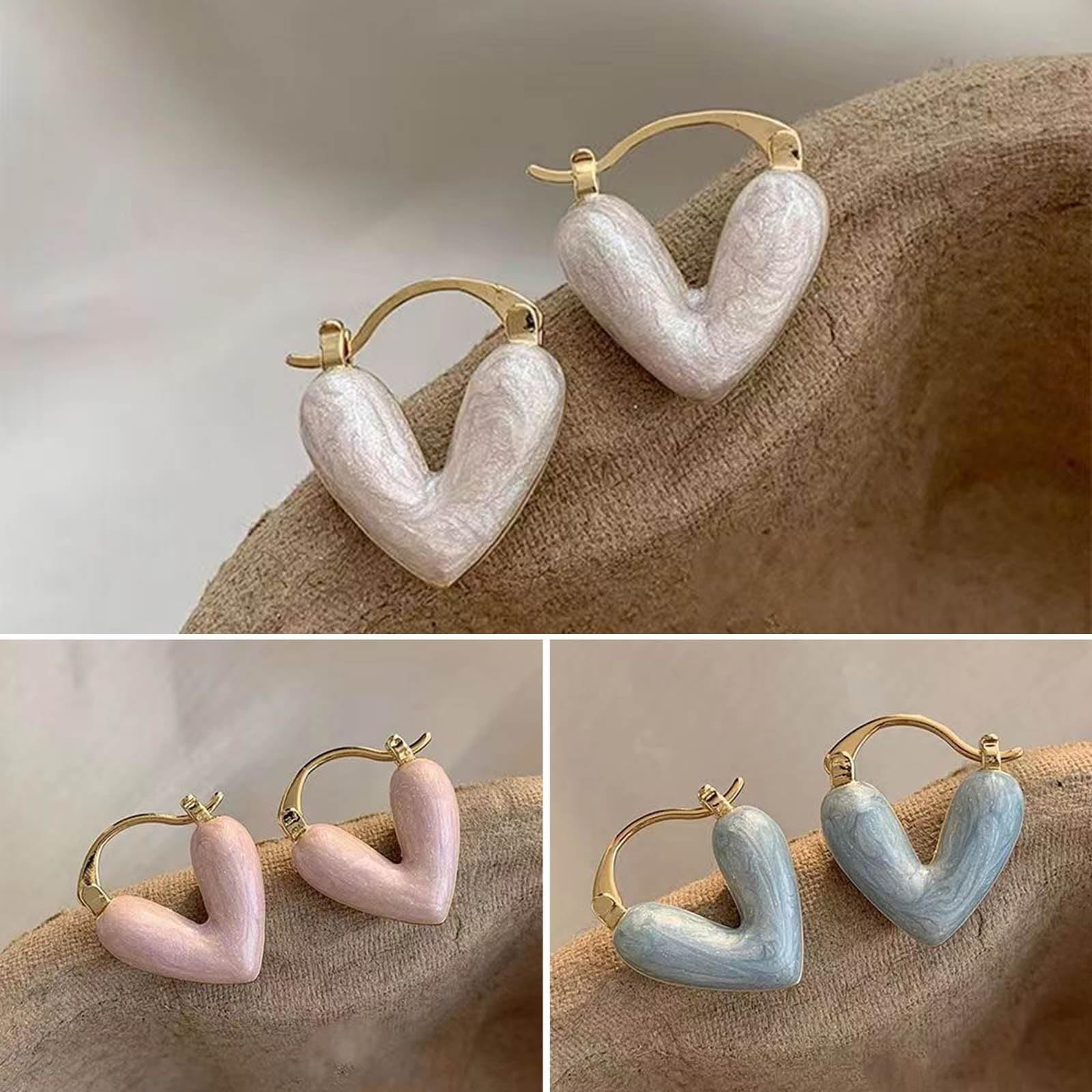 Women's Heart Pendant Drop Earrings - Enamel Luxury Jewelry, Summer Vacation Accessories