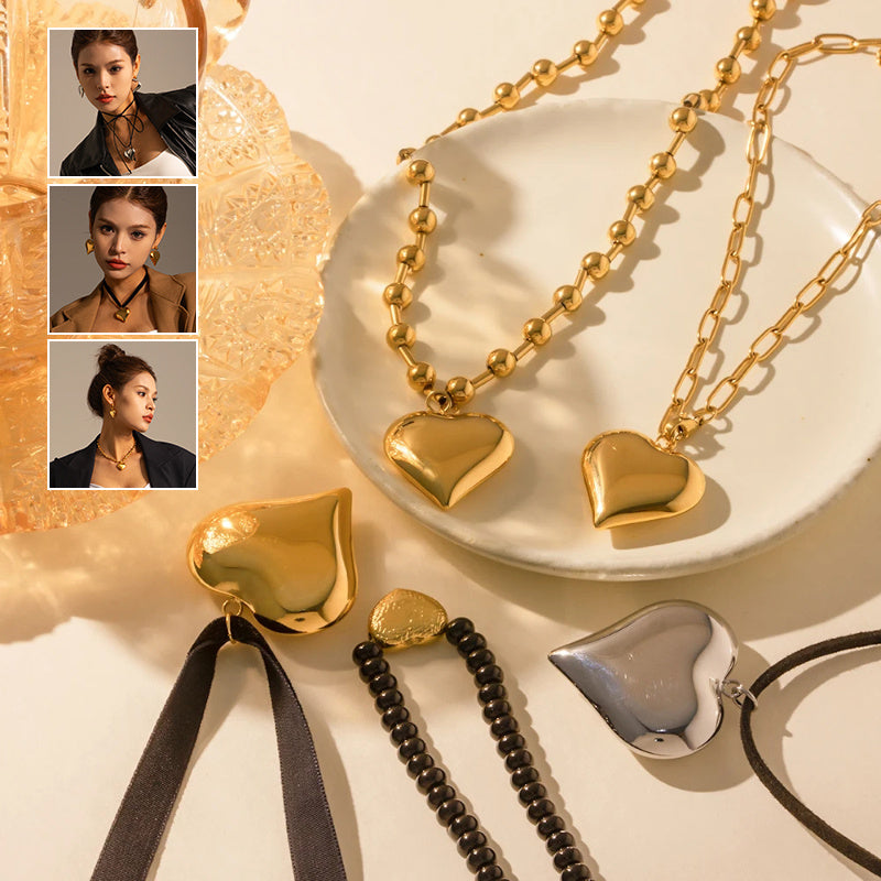 Gold Plated Stainless Steel Love Heart Necklace | Hypoallergenic Chunky Water-Resistant Women’s Jewelry | Smooth & Tarnish-Free