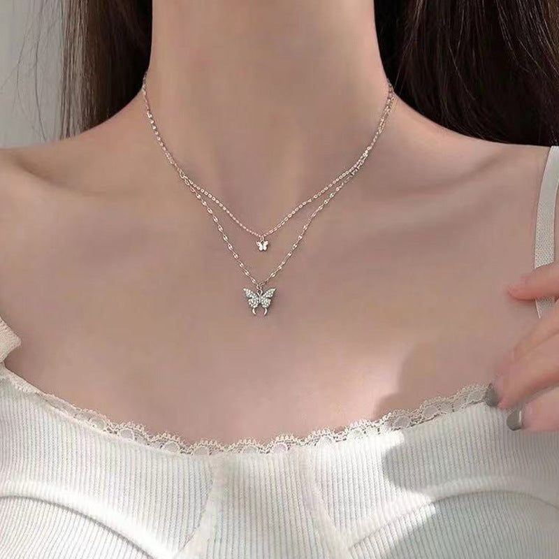 Double Butterfly Pendant Necklace | Gold Plated Butterfly Jewelry for Women | Engagement & Anniversary Gift