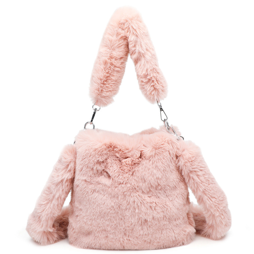Women's Fluffy Shoulder Bag - Plush Top-Handle Tote, Winter Fashion Handbag for Girls & Women