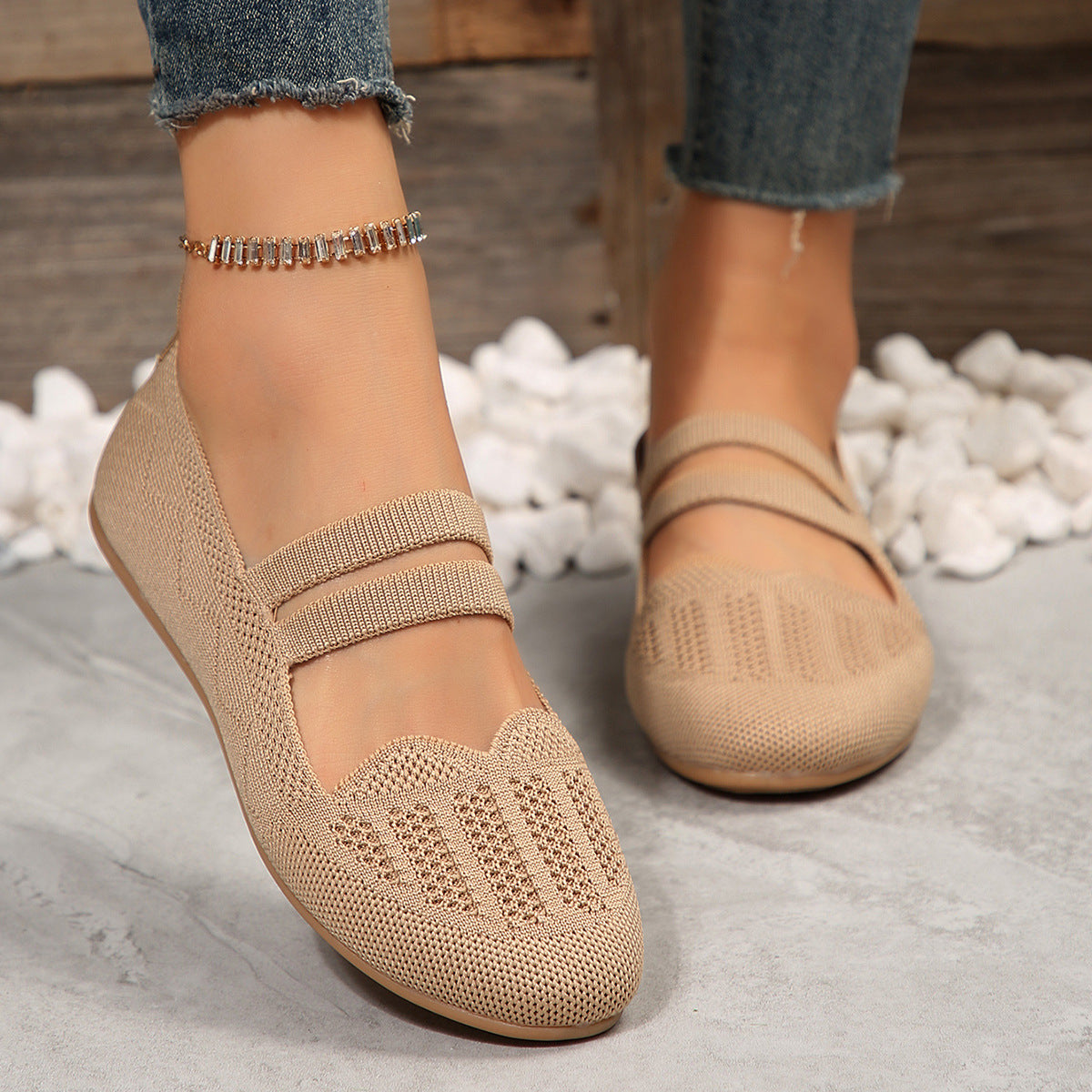 Women's Casual Mesh Flats | Low-Cut Round Toe Slip-On Knit Breathable Shoes | Lightweight Comfortable Walking Shoes