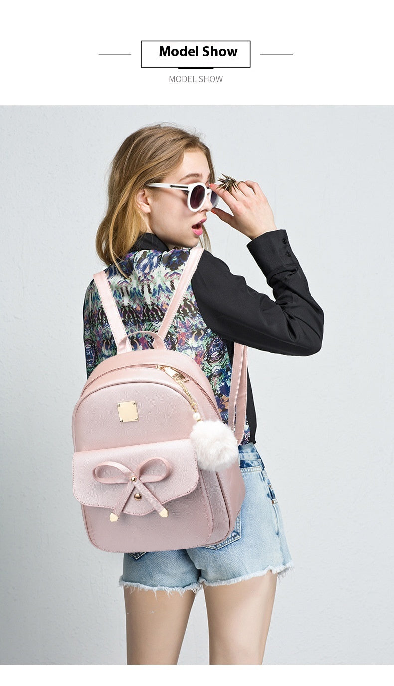 Fashion Women's PU Bow 3pcs Bag Set | Cute Backpack, Crossbody Bag & Coin Purse for Young Girls & Students