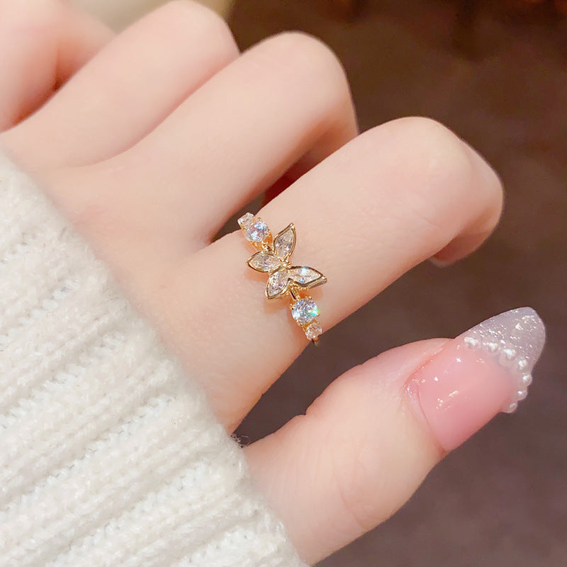 Gold Plated Butterfly Ring – Diamond Inlaid Elegant Party Jewelry for Women
