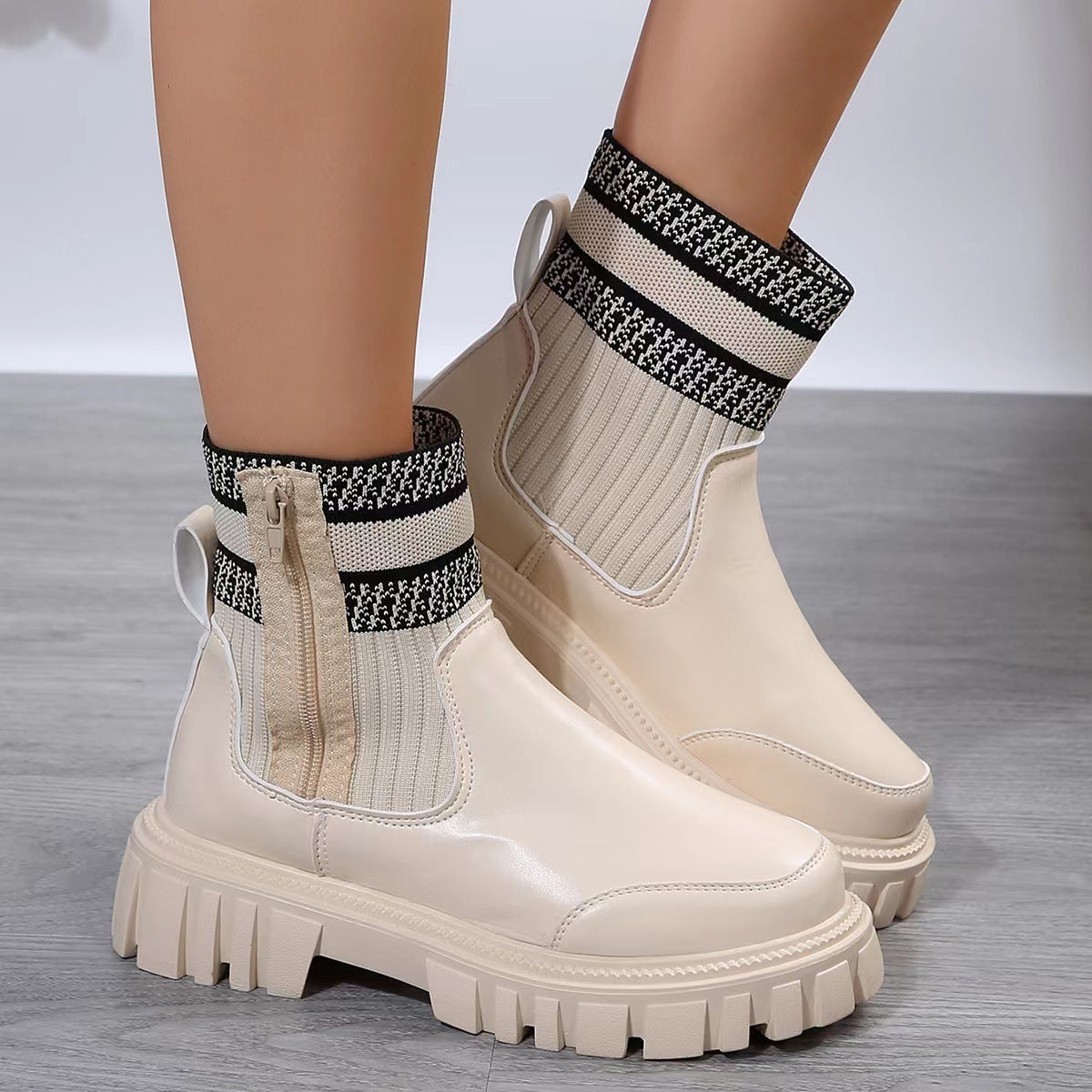 Fashion Mid-tube Boots With Zipper Design Non-slip