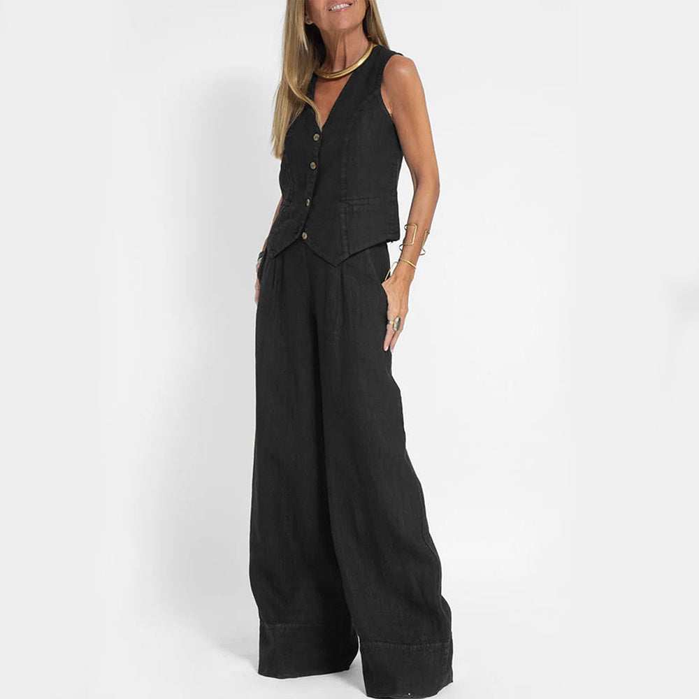 Vest Suits V-neck Sleeveless Top And Loose Straight Trousers